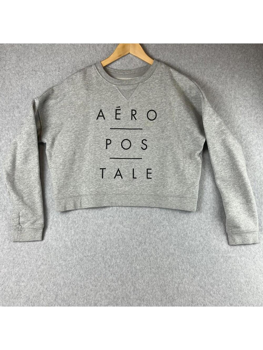90s Y2k Aeropostale Cropped Pullover Sweatshirt Womens Size M Casual Grey